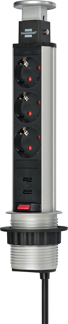 Brennenstuhl Tower Power USB-Charger Tischsteckdosenleiste 3-fach mit 2-fach USB-Charger