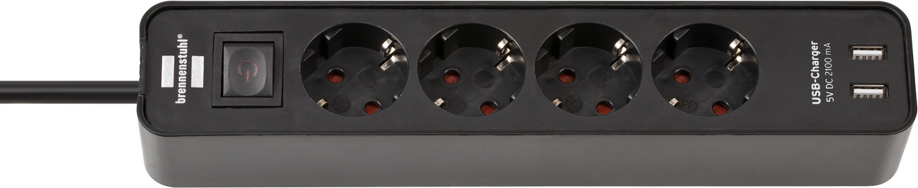 Brennenstuhl Stedo-Leiste Ecolor 4fach schwarz/schwarz 1,5m mit Schalter & USB